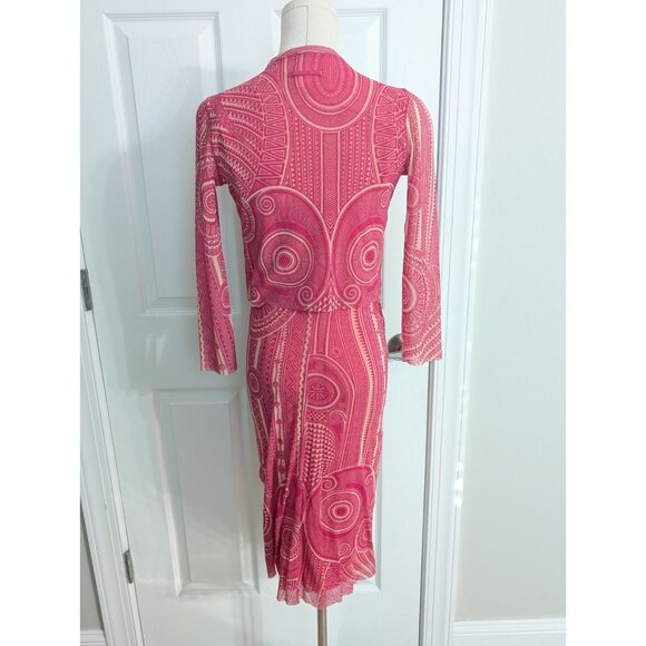 Vtg Jean Paul Gaultier Soliel Pink Tribal Tattoo Mesh Dress Cardigan S 90s Y2K - Picture 5 of 15